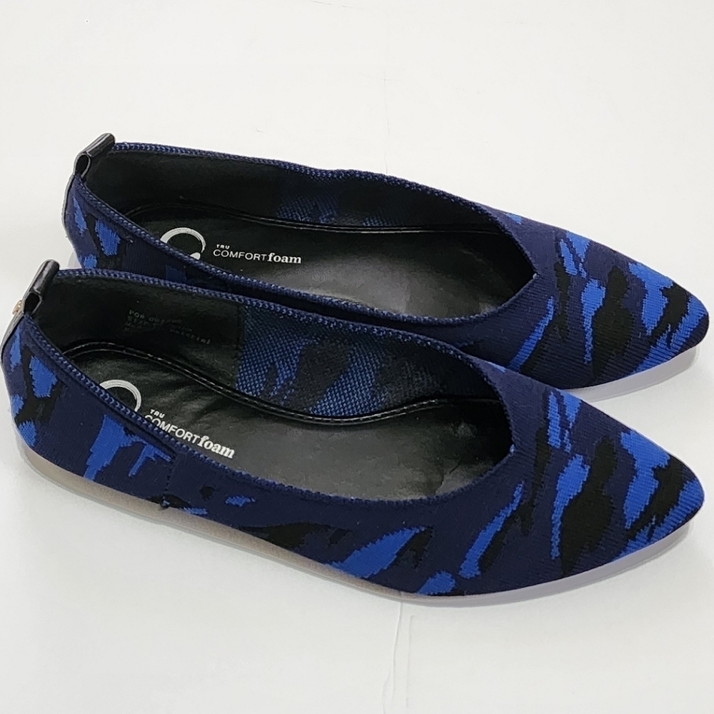 Journee Collection Karise Ballet Flats Blue Black Animal Print Slip On Size 6.5